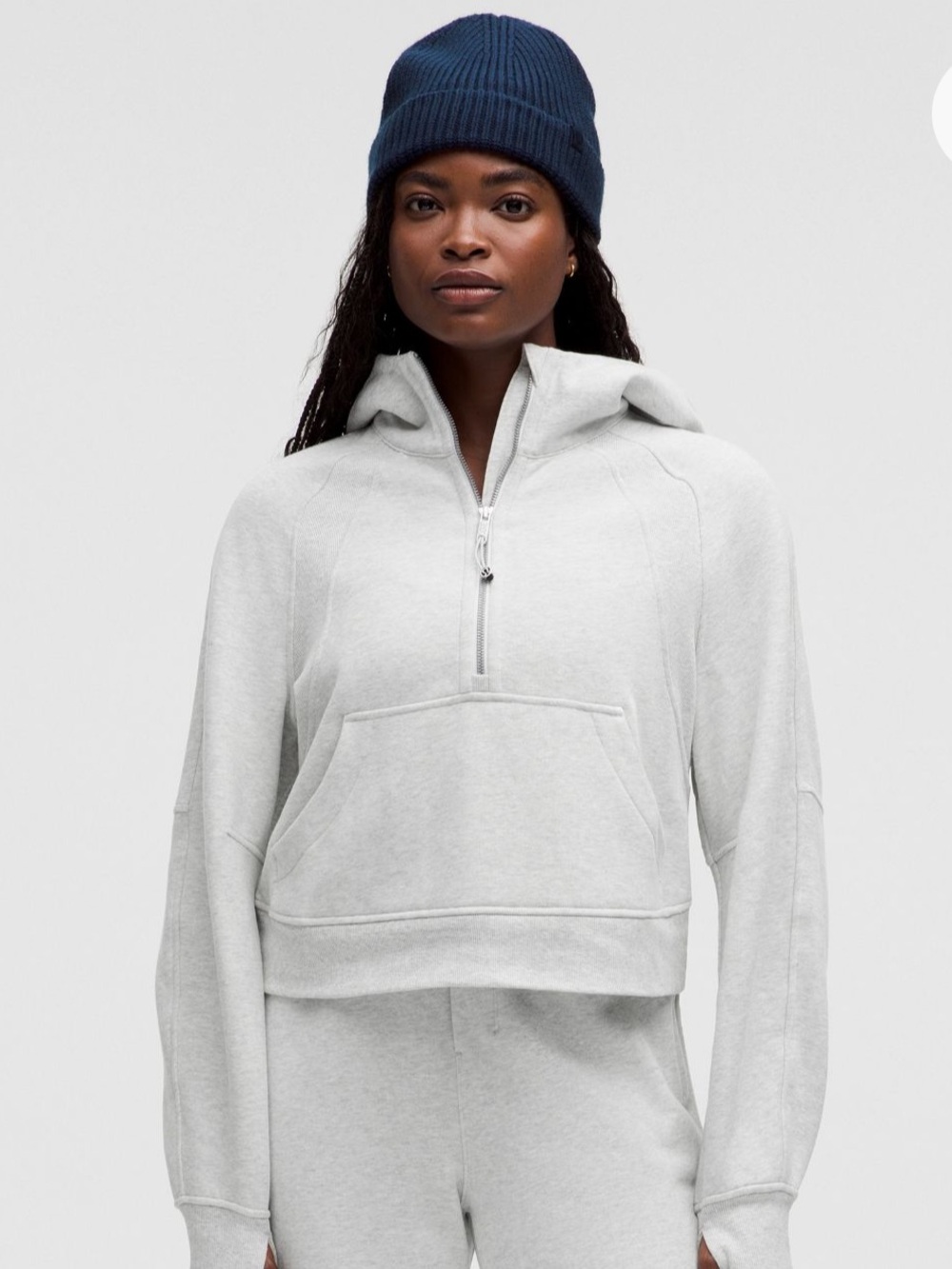 Lululemon Cropped Half‑Zip Hoodie in Light Gray
